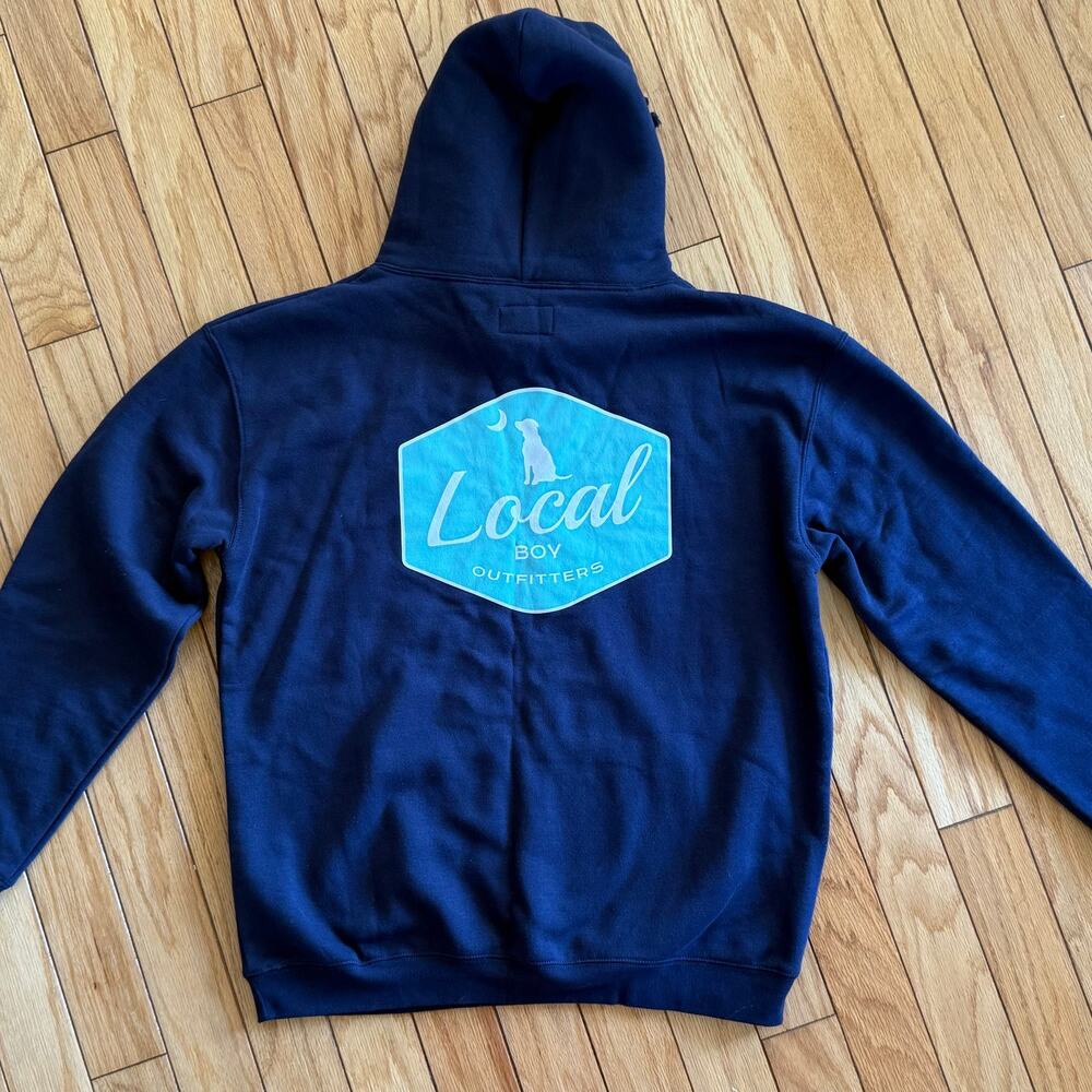 NWT Men's Local Boy Outfitters Fleece Hoodie Navy Blue Teal Back Graphic Size XL - Picture 7 of 10